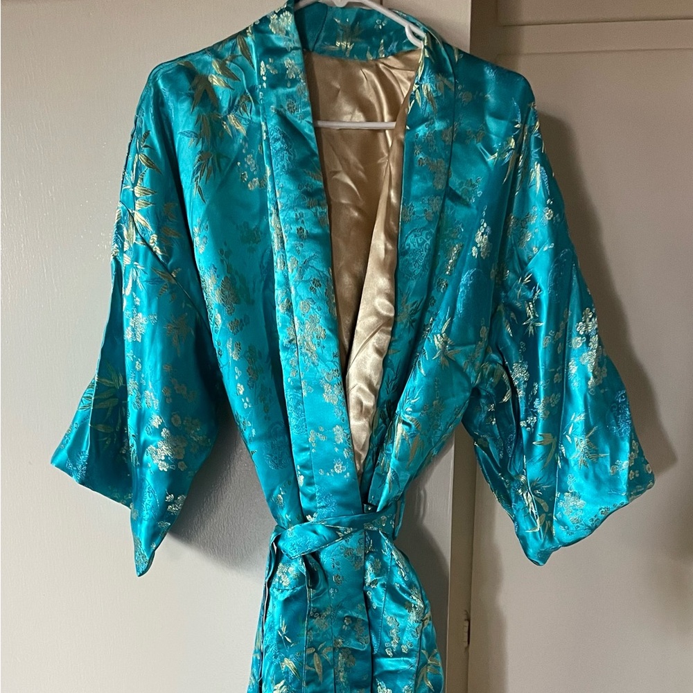 Turquoise Floral Kimono Robe from China